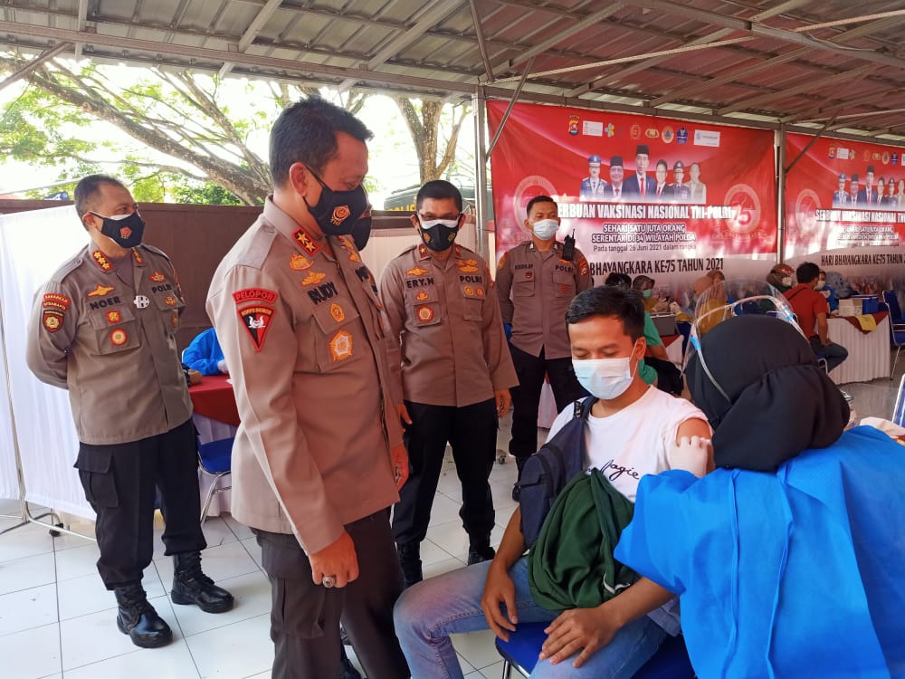 Kapolda Banten Tinjau Langsung Proses Vaksinasi Massal Di Polda Banten